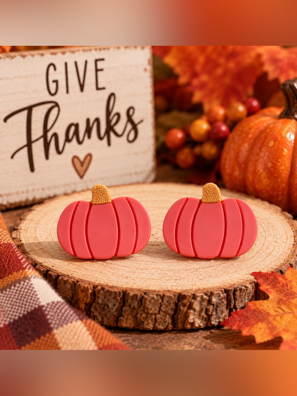 Pumpkin Stud Earrings Fall Halloween Thanksgiving Cute Autumn